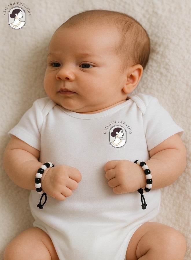 Kailash Creation ™ Baby Nazariya Bracelets Kada for Newborn Boys & Girls (0-5 Years) | Adjustable Black & White Beads Thread | Baby Shower, Birth, Naming Ceremony & Mundan Function (Black and White, Pack of 2) - Image 2